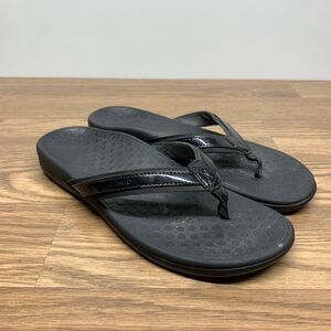 Vionic Womens Size 11 High Tide Sandal Flip Flop Black Patent Leather